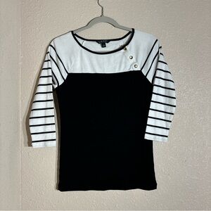 Lauren Ralph Lauren Woman’s Top Black With Black And White 3/4 Sleeves